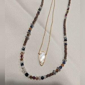 Layered Brown Beaded Necklace Set with Gold Pendant